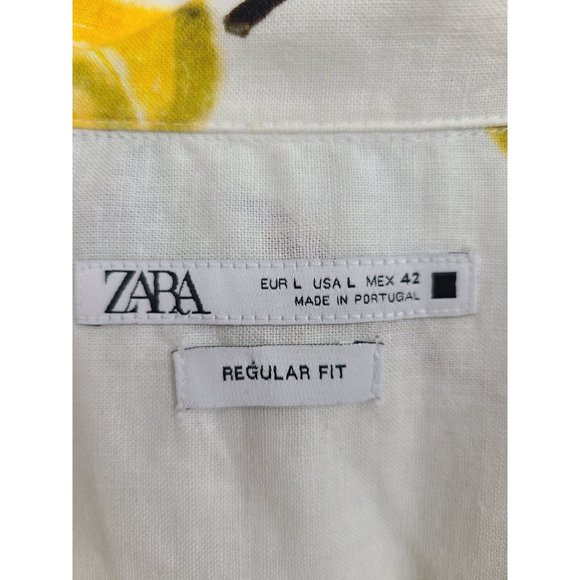 Zara Mens Shirt Size Large White Yellow Lemon Print Short Sleeve Regular Fit Top - Picture 3 of 5